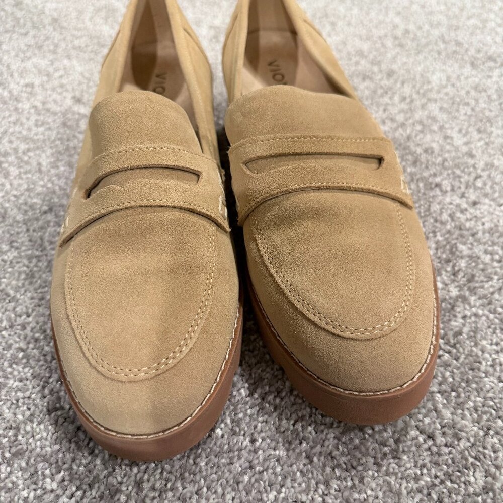 Vionic Tan Suede Penny Loafers